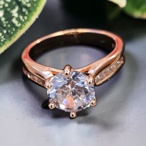 Rose Gold 925 Sterling Silver Ring • Round Cut CZ Solitaire • Promise Ring 7.5